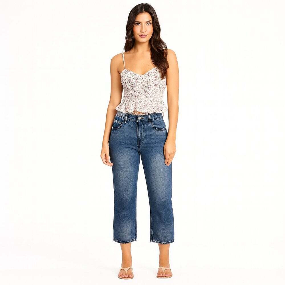 POL Jeans Distressed Mom Jeans Blue Frayed Waist Straight Leg Relaxed Fit Denim